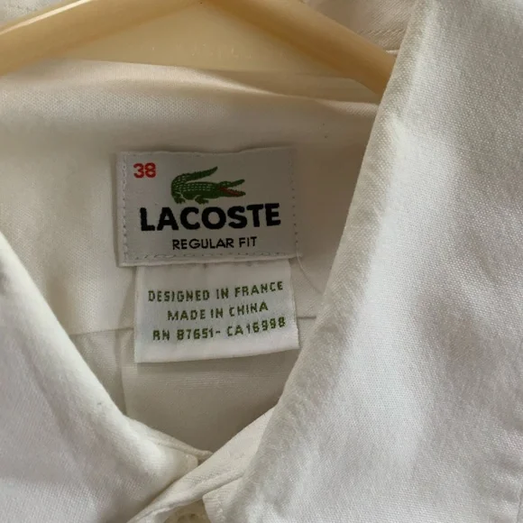 Lacoste men’s white button down men’s small size 38, front pocket shirt - Picture 2 of 4